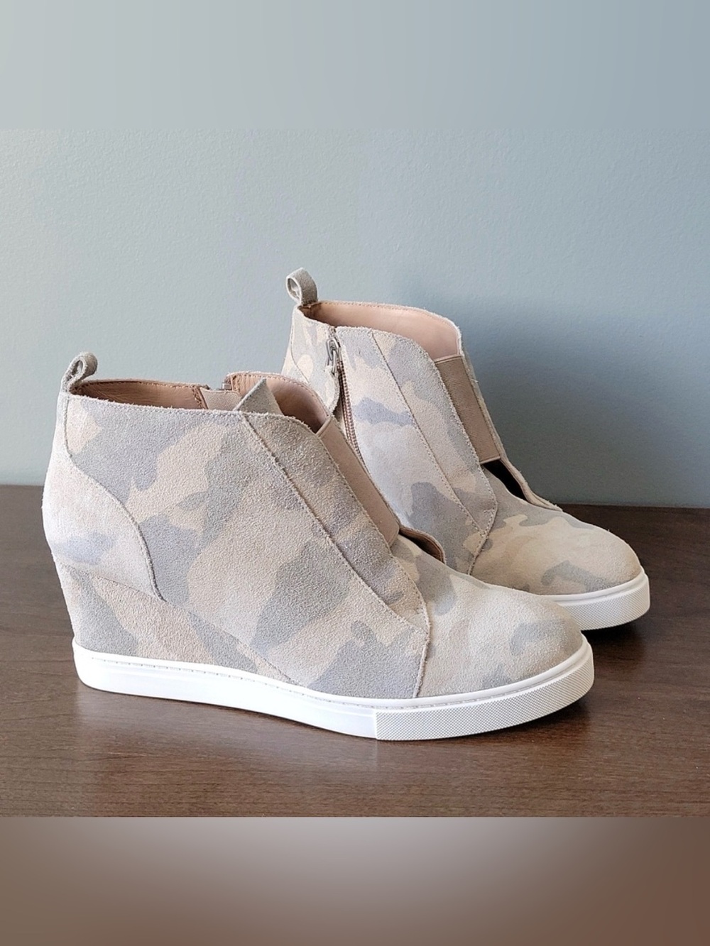 Women’s Suede Slip-On High-Top Sneaker in Beige Camo